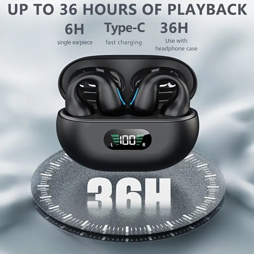 Bluetooth 5.3 Wireless Earbuds Ear Clip Bone Conduction Headphones Sport Headset