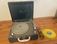 ANTIQUE Birch Suitcase Record Player Windup Portable USCC Record Player  RECORD
