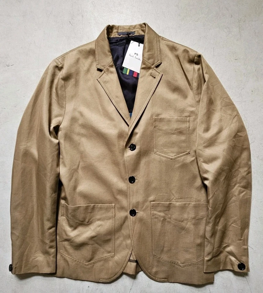 Chaqueta Blazer PAUL SMITH Sin Estructura Para Hombres M Mezcla de Lino Camel PVP £475 Foto 3 de 4