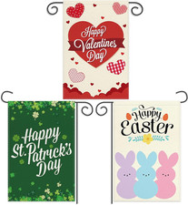 3 Pack Valentine Day Garden Flag St Patricks Day Garden Flag Easter Garden Flags
