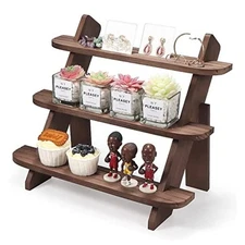Wooden Display Riser,3 Tier Earring & Ring Holder Stands,Farmhouse Walnut