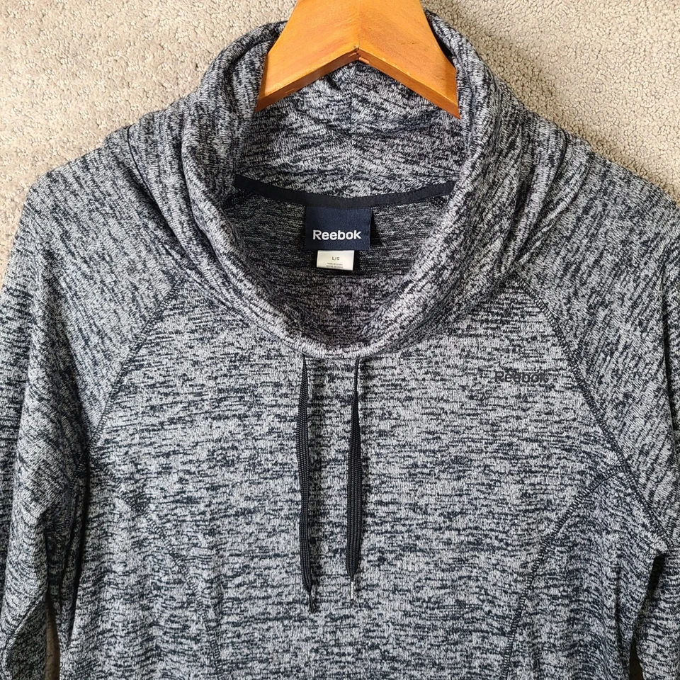 Sudadera Reebok Mujer Grande Gris Capucha Cuello Pullover Atlético Top Bolsillos Foto 2 de 4