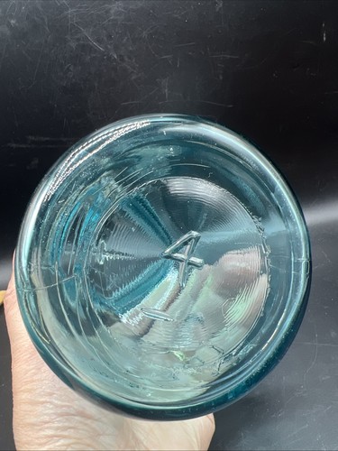 VTG Aqua Blue Ball Ideal Quart Canning Jar W/Lid #4Patent July 14 1908 Wire Bail - Picture 4 of 4