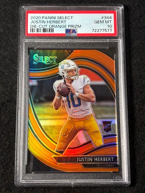 2020 Select Field Level Die-Cut Orange Prizm Justin Herbert RC #344 PSA 10 RARE