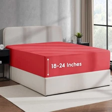 Nestl Red Cal King Fitted Sheet Extra Deep Pocket Hotel Luxury Wrinkle-Free