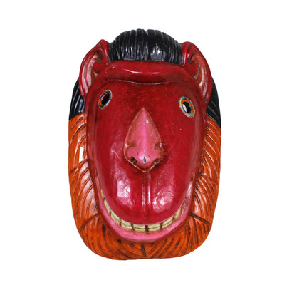 Handgefertigte rote Affe Maske Holz Unikat Nepali 20 x 15 cm 