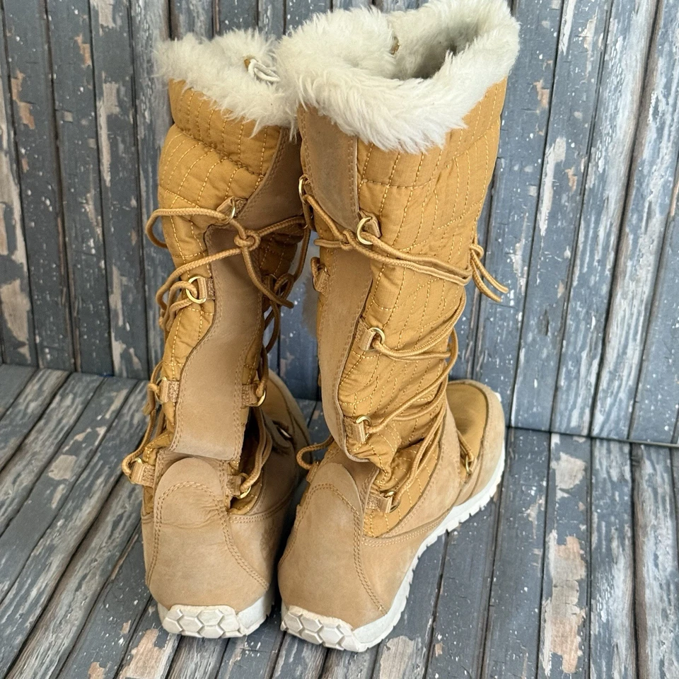 Timberland Winter Snow Boots Womens 6 M Brown Tall Leather Faux Fur Round Toe - Image 4 of 4