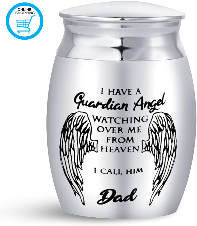 I Have a Guardian Angel Cremation Urn for Dad Ashes Stainless Steel Memorial Sma