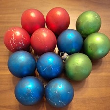 Vntg 12 Shiny Brite & Made in USA Glass Ball Christmas Ornaments Red Blue Green