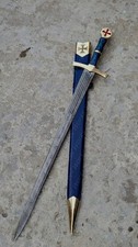 Espada Caballero Templario - Hecha a Mano Acero Damasco, Hoja Sagrada Medieval, Navidad