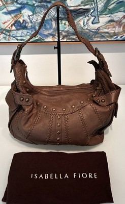 ISABELLA FIORE VINTAGE LENA BRONZE METALLIC LEATHER STUDDED HOBO EXCELLENT!!