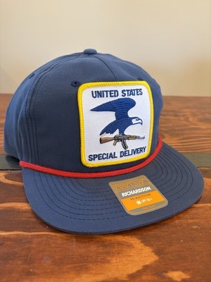 Hunting Hat Snapback Special Delivery Patch Post Office Eagle Blue Trucker Gun