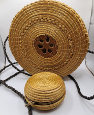 Borsa a tracolla tonda intrecciata in paglia fatta a mano 8" 3/4" portamonete cerniera