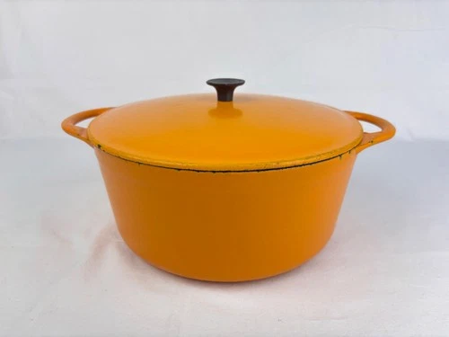 Vintage Cousances 22 Enameled Cast Iron Dutch Oven Pot Yellow Le Creuset France