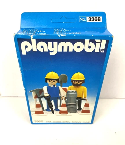 Playmobil 3368 Road Workers W Accessories Vintage 1985 West Germany Sealed