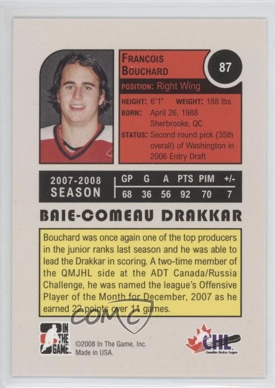 2008-09 ITG Heroes and Prospects Francois Bouchard #87 - Image 2 of 2