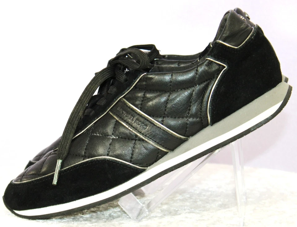 Michael Kors Billie Quilted Mixed Media Sneakers – Black, Size 8 - Image 2 of 4