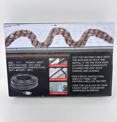 9 Ft Self Regulating Heating Cable 5W/Ft 120V, Pipe Freeze Protection Melt Snow