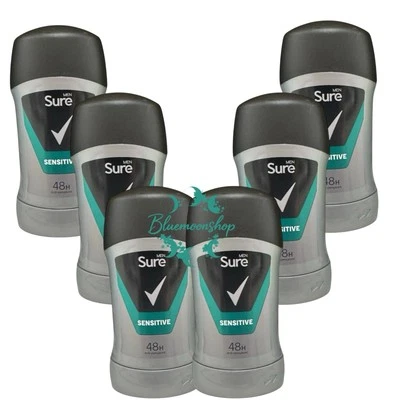 6 x 50ml Sure Sensitive Skin 48h protect Deodorant Antiperspirant Stick
