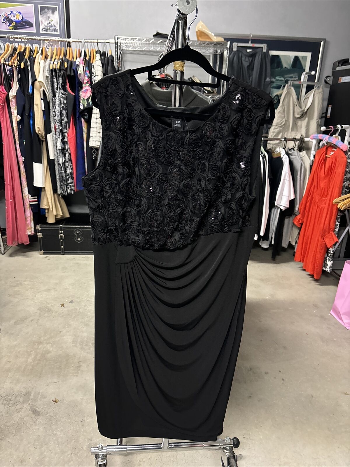 Unfocus Women Black Size 16 Dress With Sequin Top