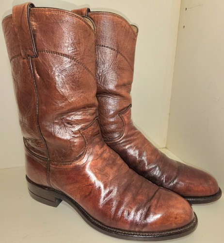 Justin Boots Mens 7.5 D Brown Leather Deerlite Marbled Jackson Roper Cowboy Boot