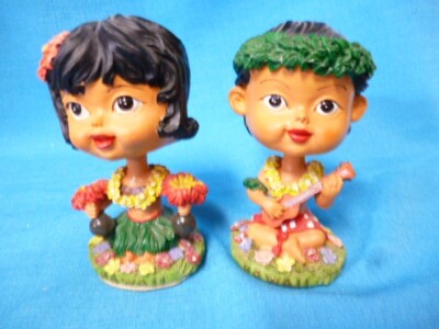 VINTAGE HAWAIIAN NODDERS  BOBBLE HEADS BOY GIRL 5'' HARD TO FIND