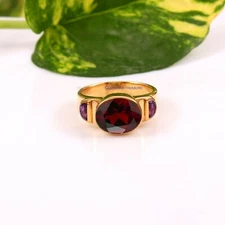 Natural Garnet & Amethyst Gemstones 925 Sterling Silver Gold Plated Men Ring #33