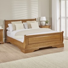 French Louis Solid Oak 5ft King Size Sleigh Bed - Bedroom - FL05
