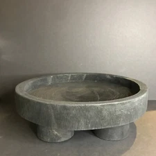 Bloomingville 12" Paulownia Wood Dessert Pedestal Tray Black AH1942 Decorative