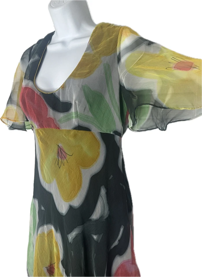 Vestido midi de hadas floral coqueto transparente con volantes de seda años 60 Mr Blackwell S/M Foto 2 de 4