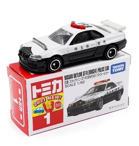 TOMICA #1 NISSAN SKYLINE GT-R (BNR34) POLICE CAR 1/62 SCALE TAKARA