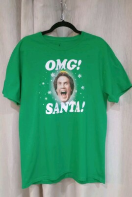 Buddy Elf Movie OMG SANTA Graphic T-Shirt Unisex Size L Color Green Cotton 