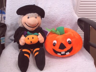Halloween Witch 18'' Tall & Pumpkin 8.5'' Tall & 25'' Around New No Tag  