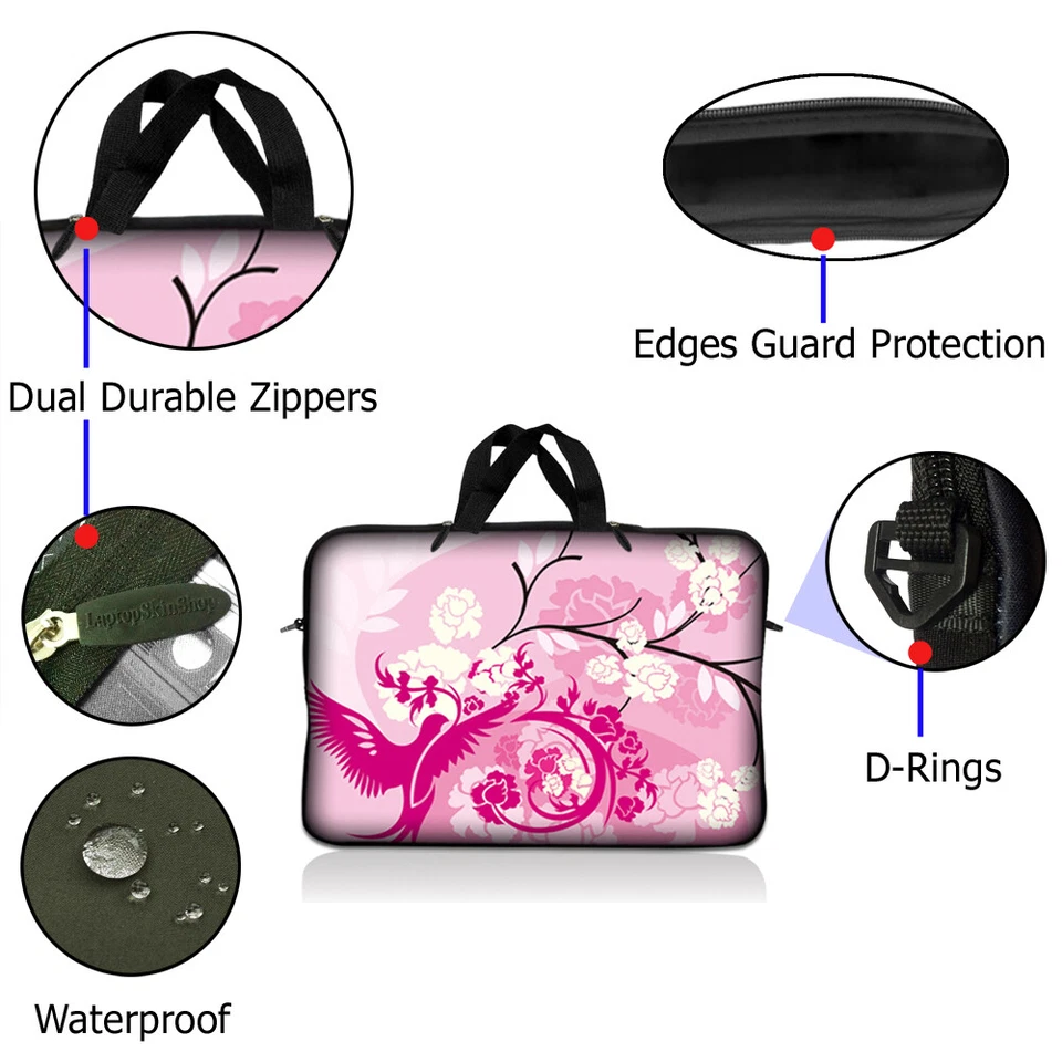 17.3” 17.4” Neopreno Laptop Notebook Funda Estuche Bolsa con Asa 16” 17” Pájaro Foto 2 de 4
