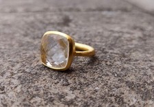 Rock Crystal Ring 925Sterling Silver Clear Quartz Gemstone Textured Ring For Her