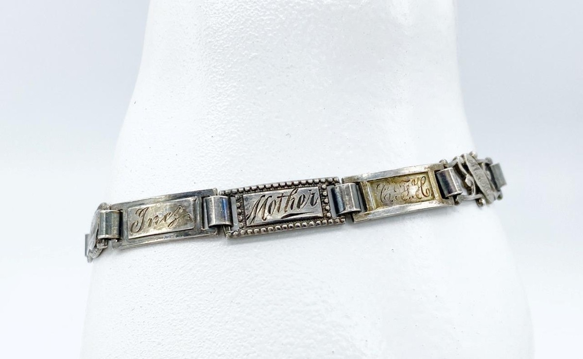 Vintage Sterling Silver Forget-Me-Not Bracelet w/ Unusual Links
