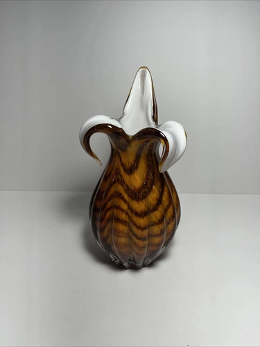 Vintage Murano Style Art Glass Cased   Tortoise  Striped Vase