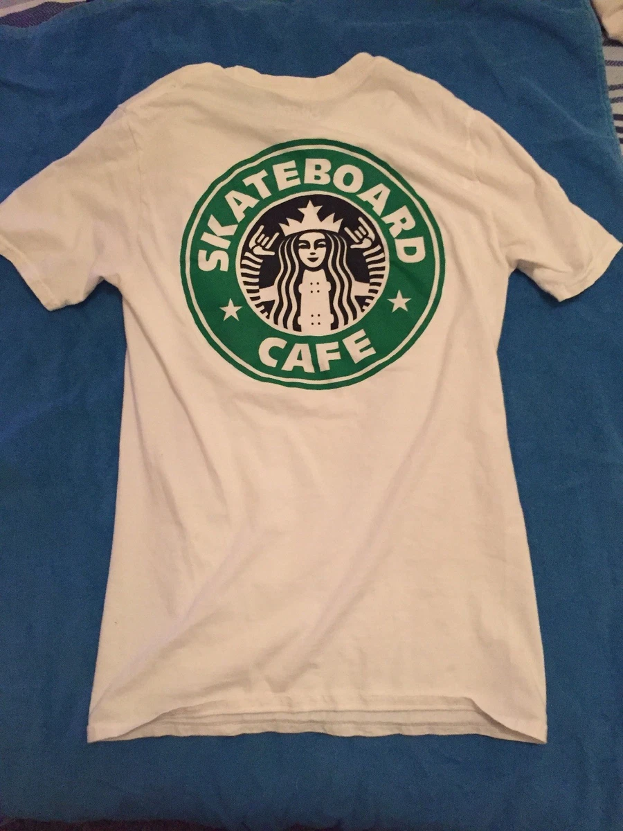 White Skateboard Cafe Starbucks T Shirt Size Small eBay