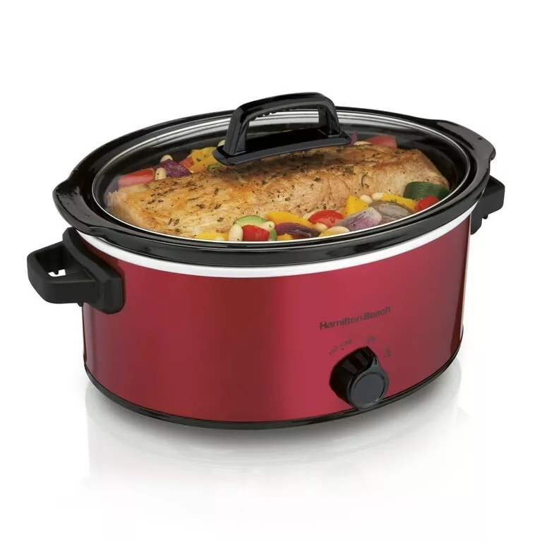 Hamilton Beach Large Slow Cooker Crock Pot 6 qt Oval Crockpot Black Red  Stone