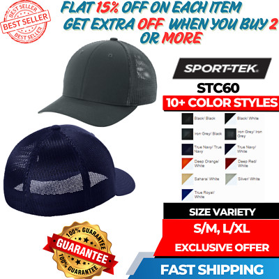 Sport-Tek STC60 Unisex Stretch-Tek 100% Polyester Structured Mesh Back Cap
