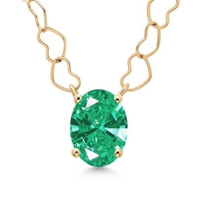1.21 Ct Oval Green Zirconia 14K Yellow Gold Necklace