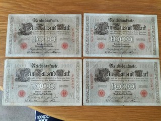 4 x 1000 Mark 1908 Ro.36 U Dr. M / A B C D komplett