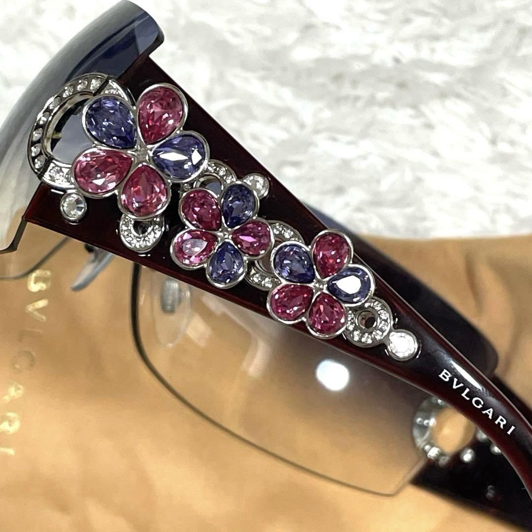 BVLGARI ブルガリ スワロフスキー サングラス 652-B BVLGARI 652-B Sunglasses Flower Bijou Swarovski Rimless Red