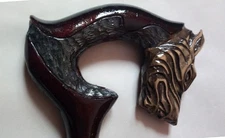 Wooden cane wolf Carved handle and staff Wood walking stick Hand carved Hiking