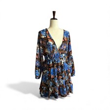 Zara Floral Print Mini Dress Deep V-Neck Women’s