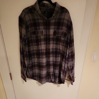 George Men's 2XL Brown Gray Blue Flannel Plaid Long Sleeve Button-Up Shirt