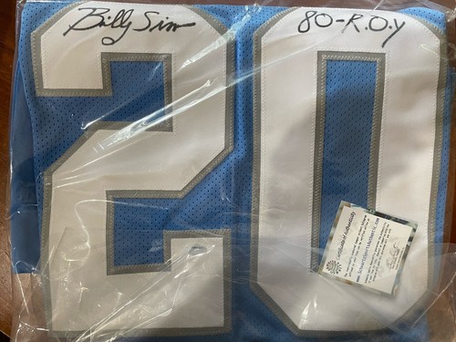 Billy Sims signiertes individuelles Löwen Trikot (Schwartz Echtheitszertifikat)