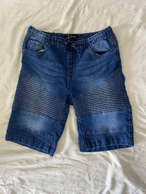 St. John's Bay Boys Size 16 Blue Cotton Denim Shorts Drawstring Elastic Waist