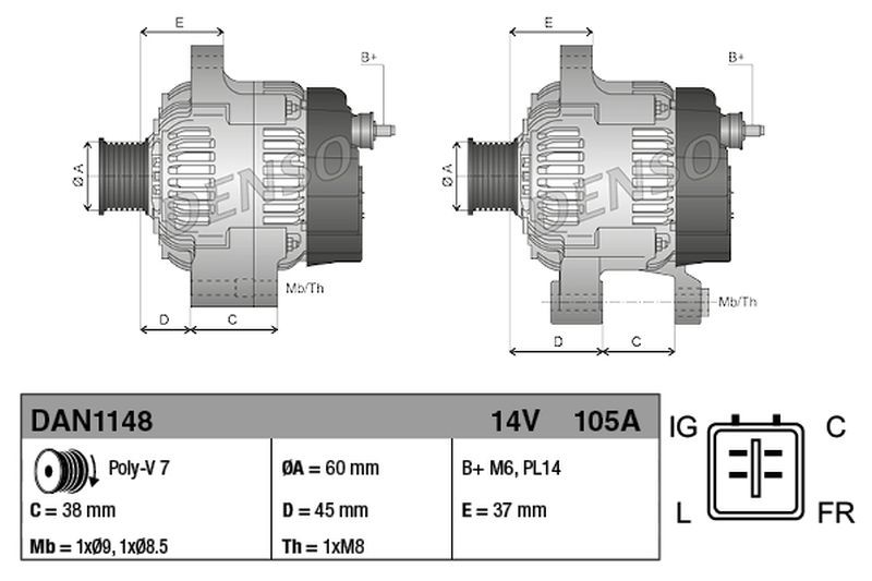 ALTERNATOR DAN1148 FOR HONDA CR-V/III/SUV/Mk ACCORD/VIII/Tourer/EURO INSPIRE - Image 11