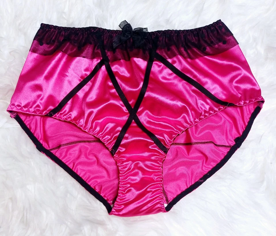 Women's Cerise Glossy Stretch Satin Full Bum Panties Knickers Sissy CD TV M 10 - Image 2 of 4